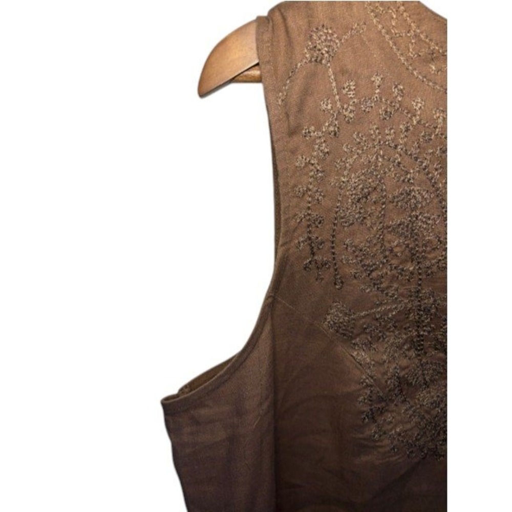 Nikki Valenti Womens 100% Irish Linen 2 Piece Pant Set Brown Embroidered Size 16 - Picture 8 of 13